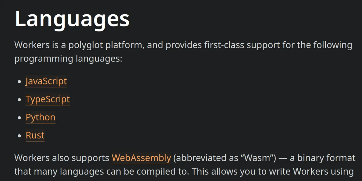 CF Worker supported languages